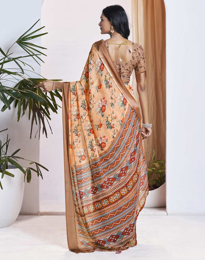 Ready To Wear Light Orange Georgette Floral Printed Saree