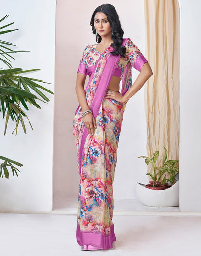 Ready To Wear Pink Georgette Floral Printed Saree