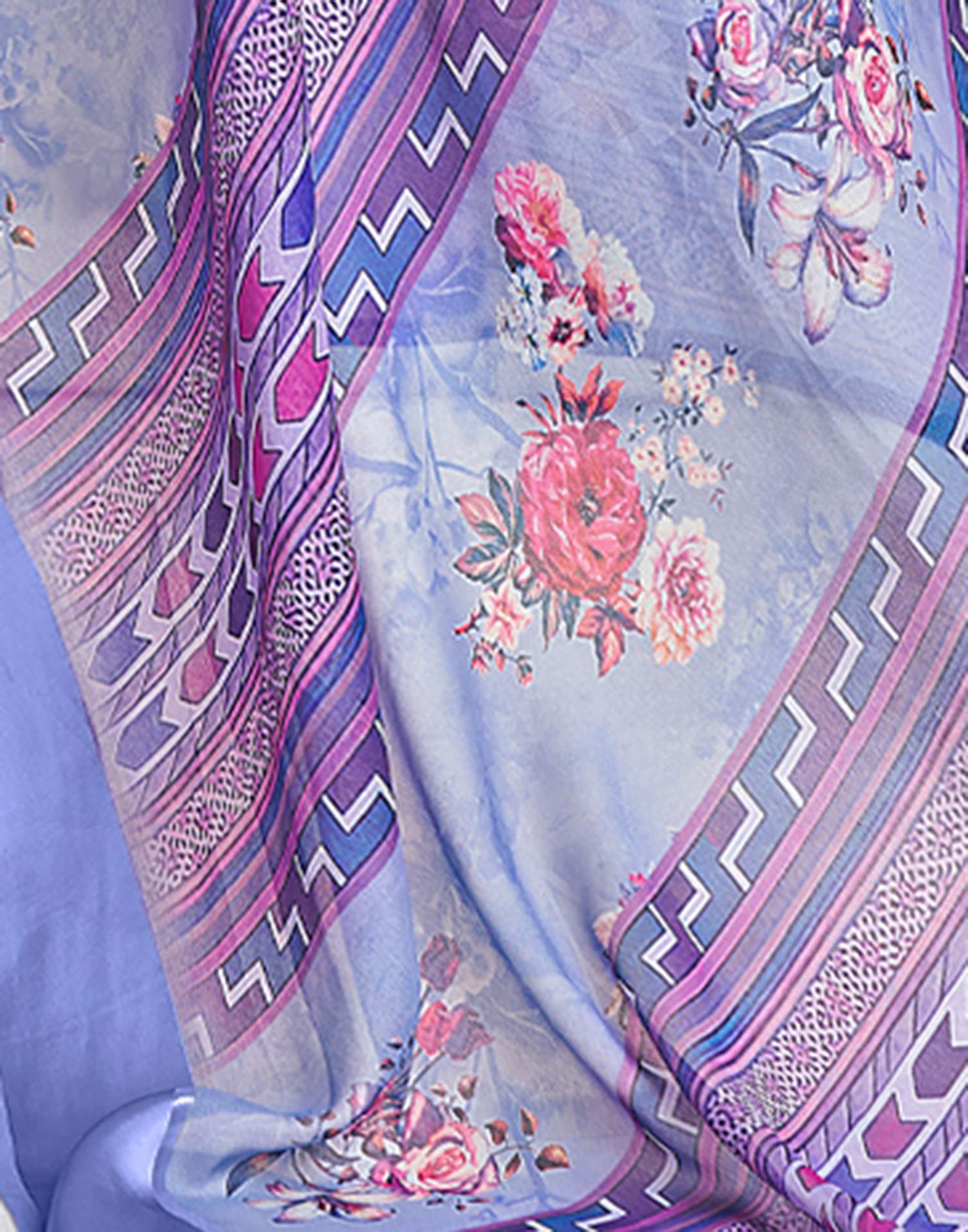 Ready To Wear Blue Georgette Floral Printed Saree