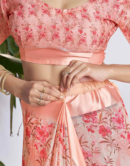 Ready To Wear Peach Georgette Floral Printed Saree