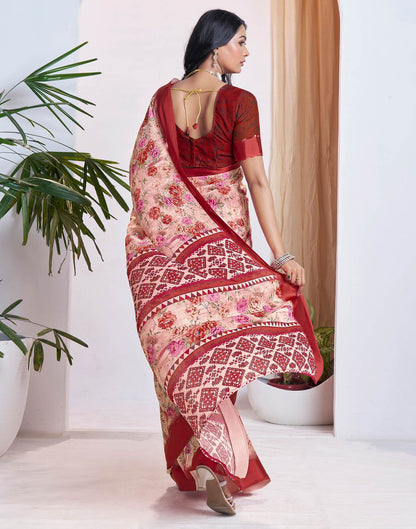 Ready To Wear Light Peach Georgette Floral Printed Saree