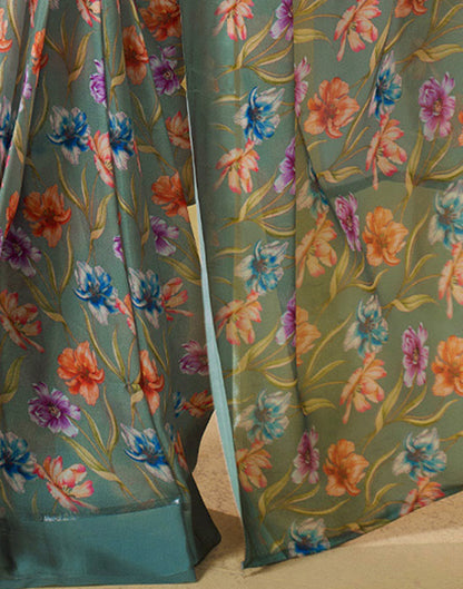 Ready To Wear Mineral Green Georgette Floral Printed Saree
