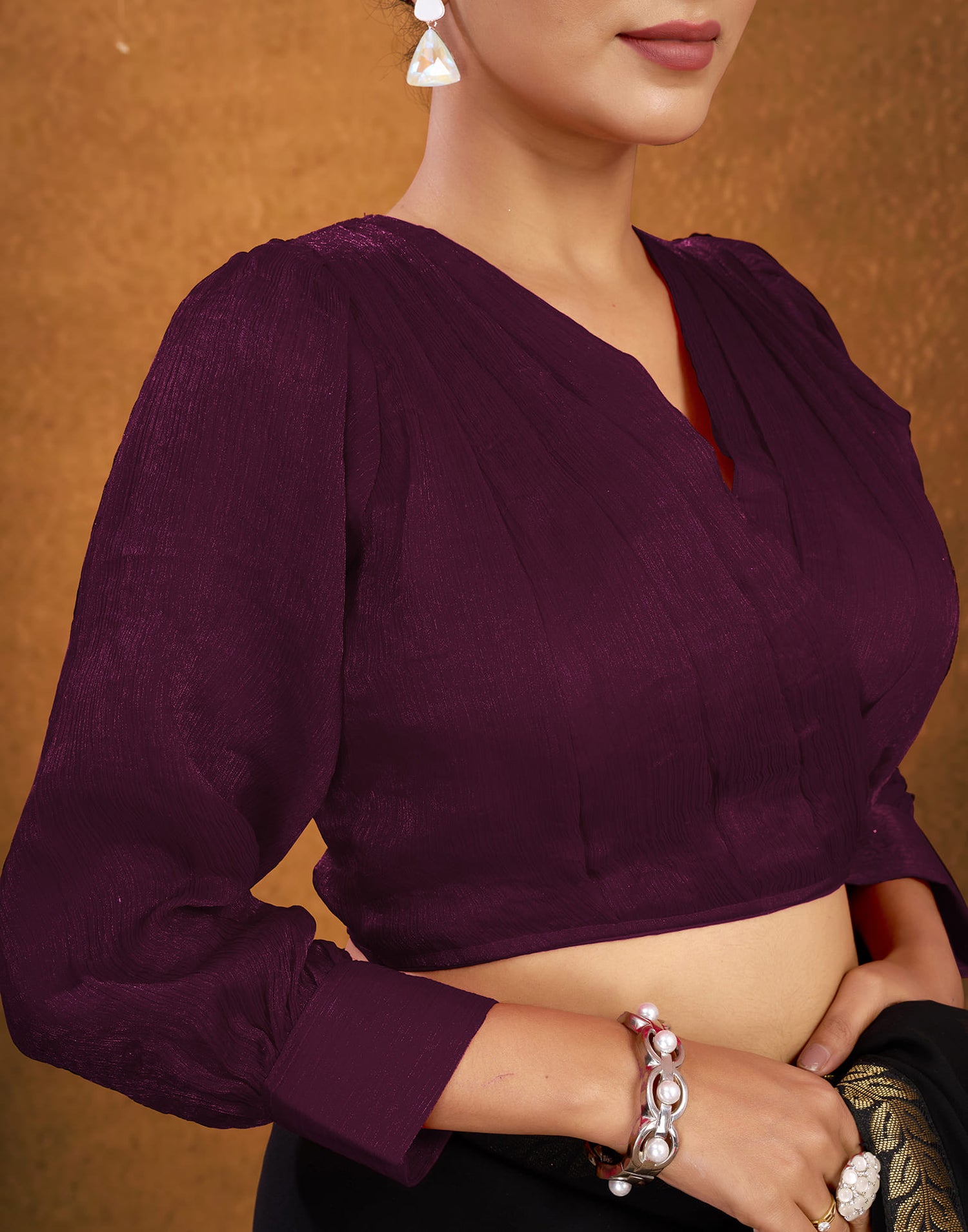 Wine Chiffon Plain Blouse