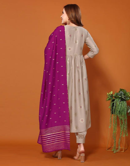 Light Khahi Plain Chinnon Flared Kurta Set With Dupatta