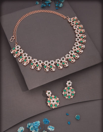 Green Rose Gold Choker Necklace Set With Dangle Earring