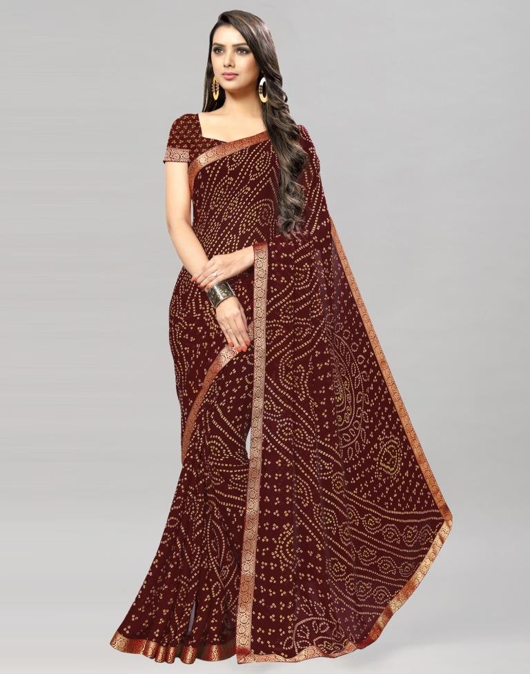 Ready to Wear Maroon Chiffon Bandhani Saree