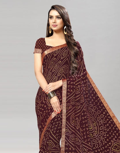 Ready to Wear Maroon Chiffon Bandhani Saree