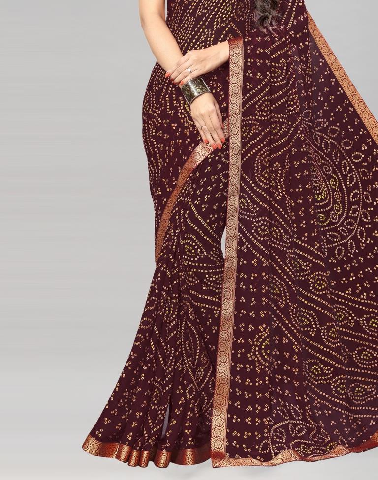 Ready to Wear Maroon Chiffon Bandhani Saree