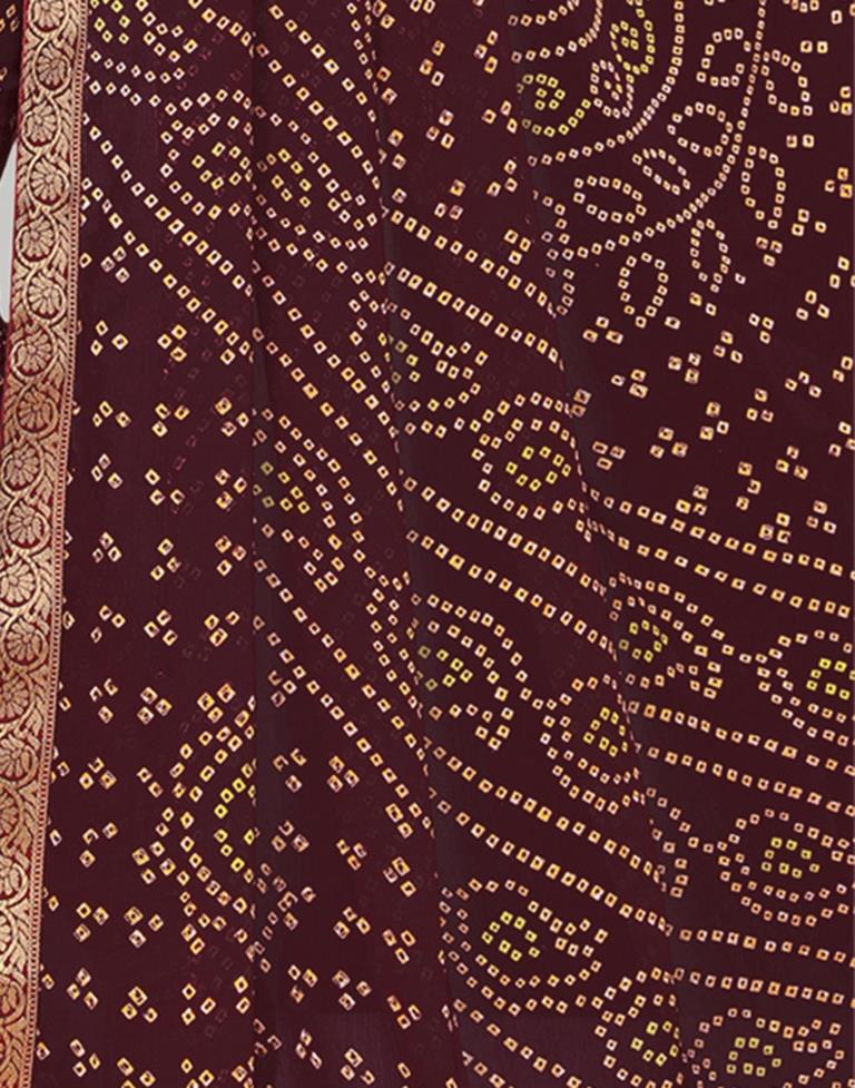 Ready to Wear Maroon Chiffon Bandhani Saree