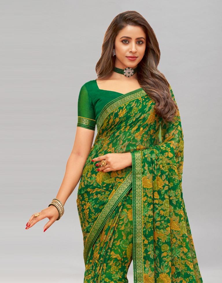 Ready to Wear Green Chiffon Printed Saree