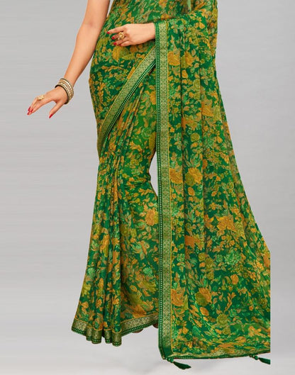 Ready to Wear Green Chiffon Printed Saree