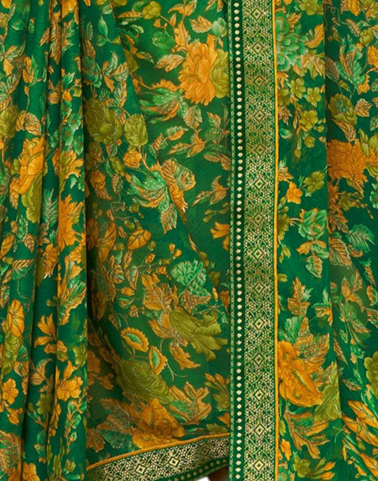 Ready to Wear Green Chiffon Printed Saree