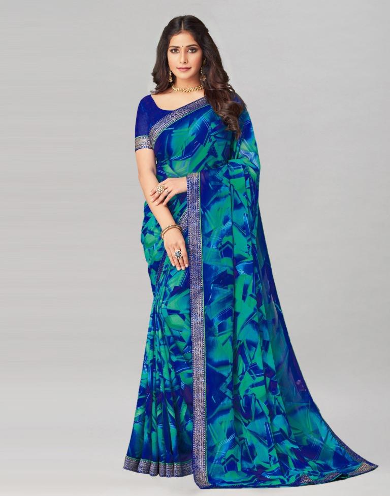 Ready to Wear Blue Chiffon Printed Saree