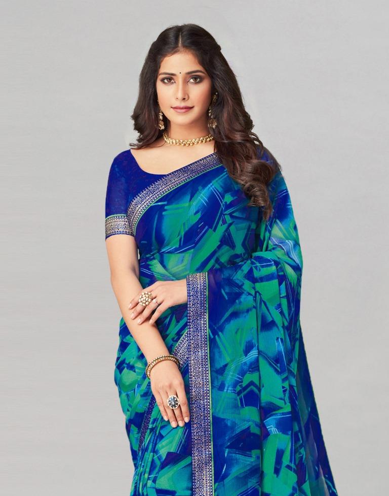 Ready to Wear Blue Chiffon Printed Saree