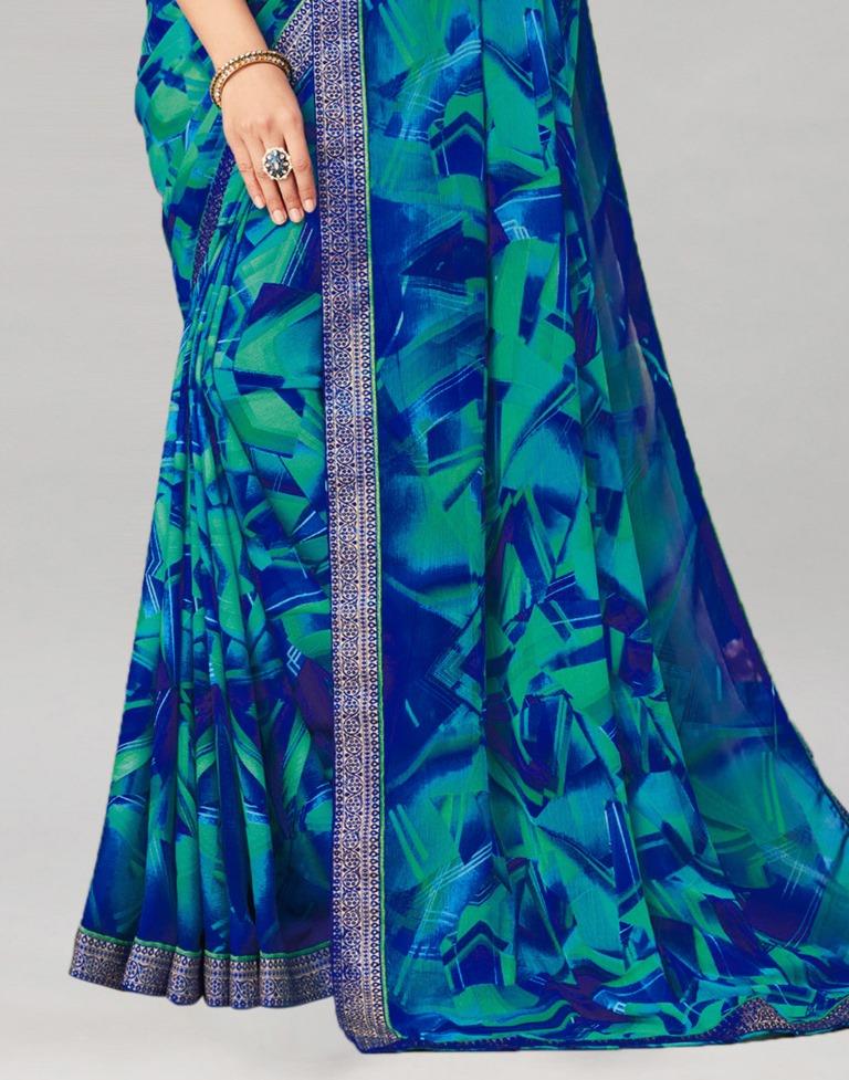 Ready to Wear Blue Chiffon Printed Saree