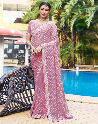 Ready to Wear Pink Chiffon Embroidery Saree