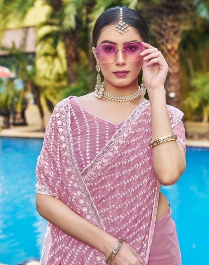 Ready to Wear Pink Chiffon Embroidery Saree