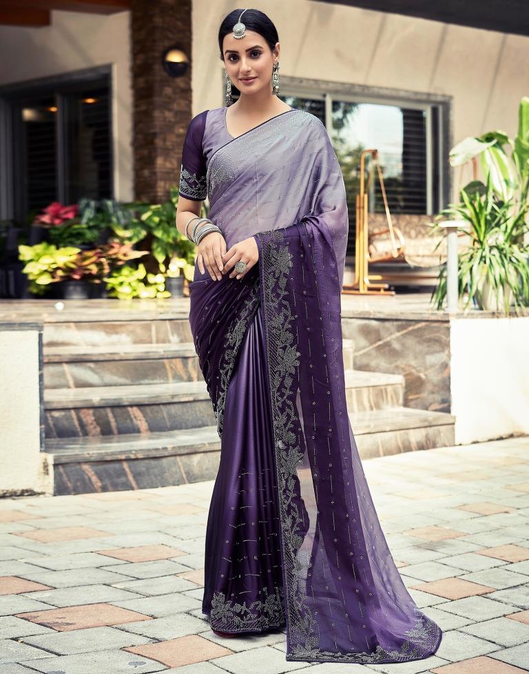 Ready to Wear Dark Purple Georgette Plain Saree