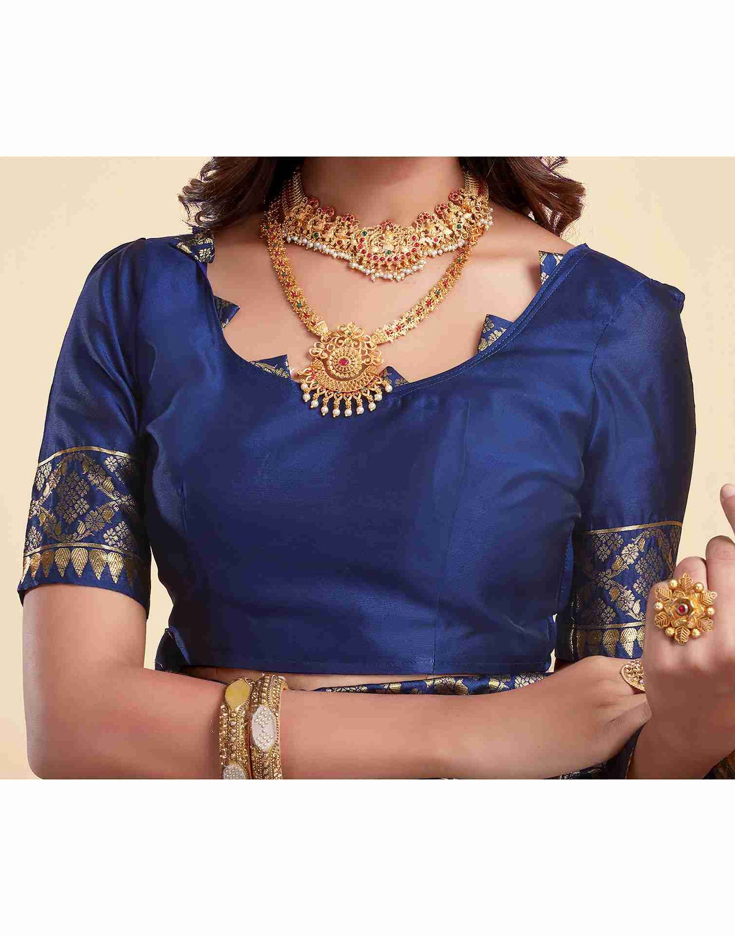 Navy Blue Silk Woven Saree