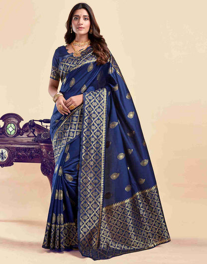 Navy Blue Silk Woven Saree