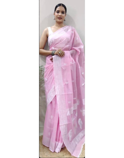 Pink Jacquard Cotton Saree