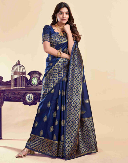 Navy Blue Silk Woven Saree