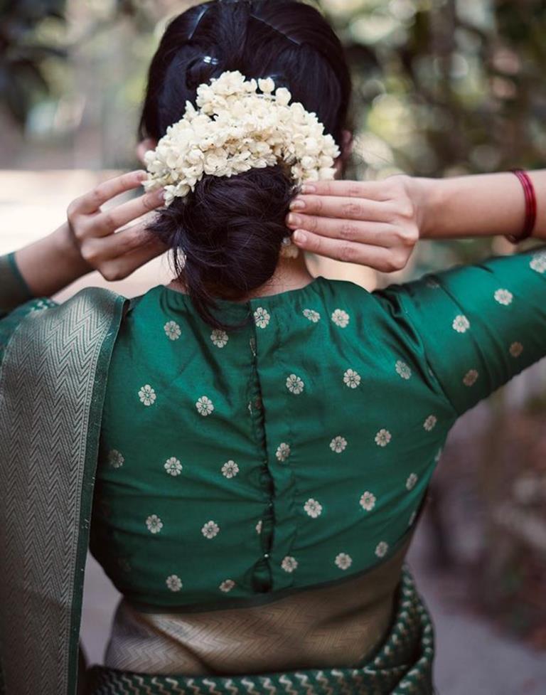 Bottle Green Kanjivaram Silk Woven Saree