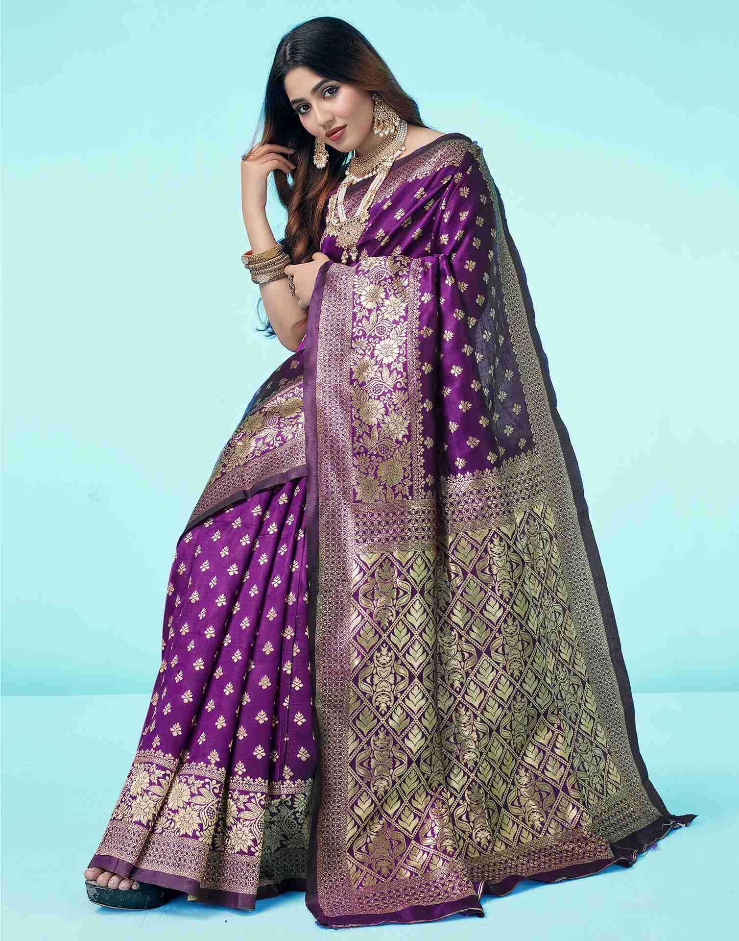 Purple Jacquard Silk Saree