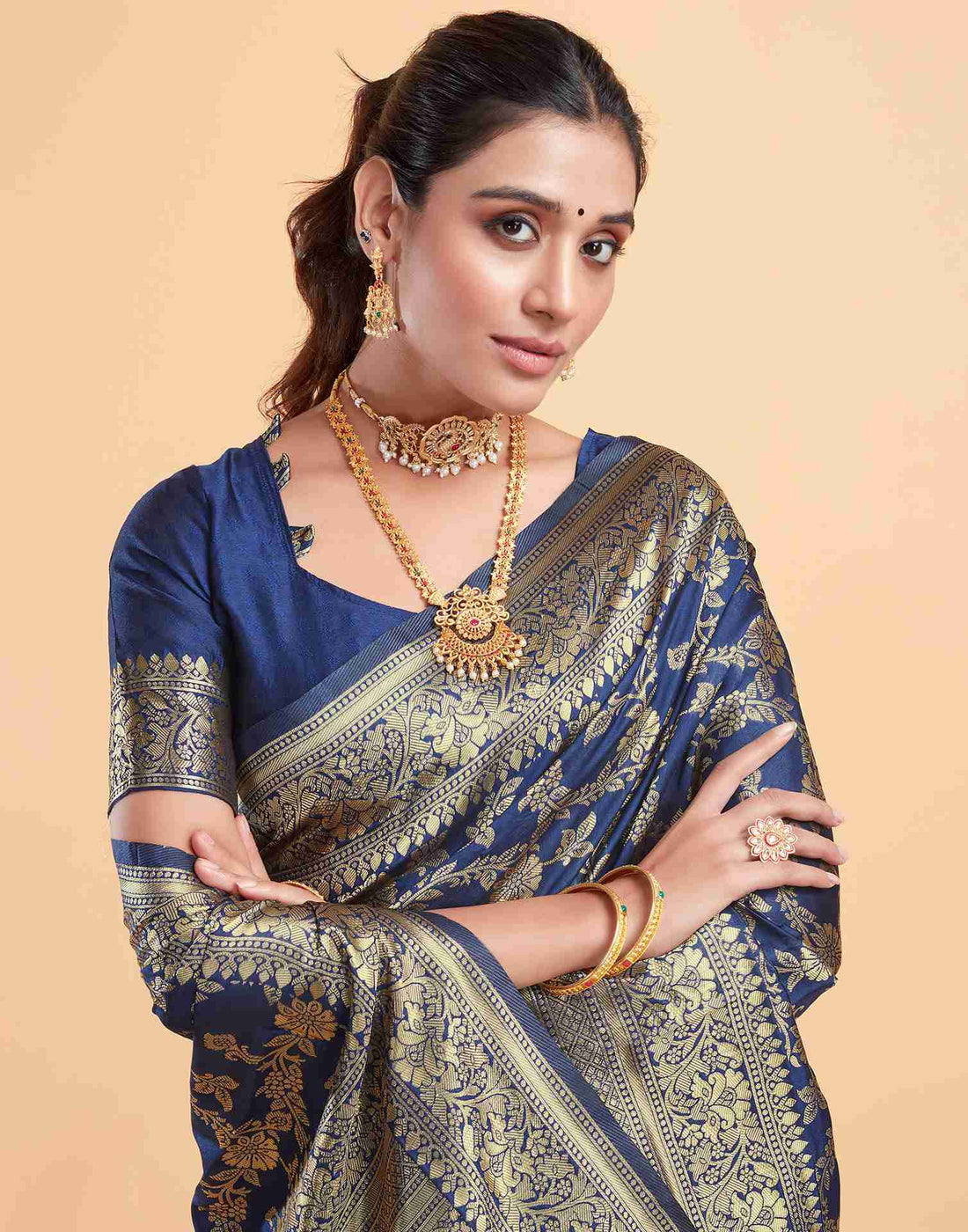 Navy Blue Banarasi Silk Saree