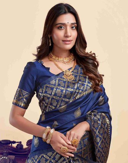 Navy Blue Silk Woven Saree