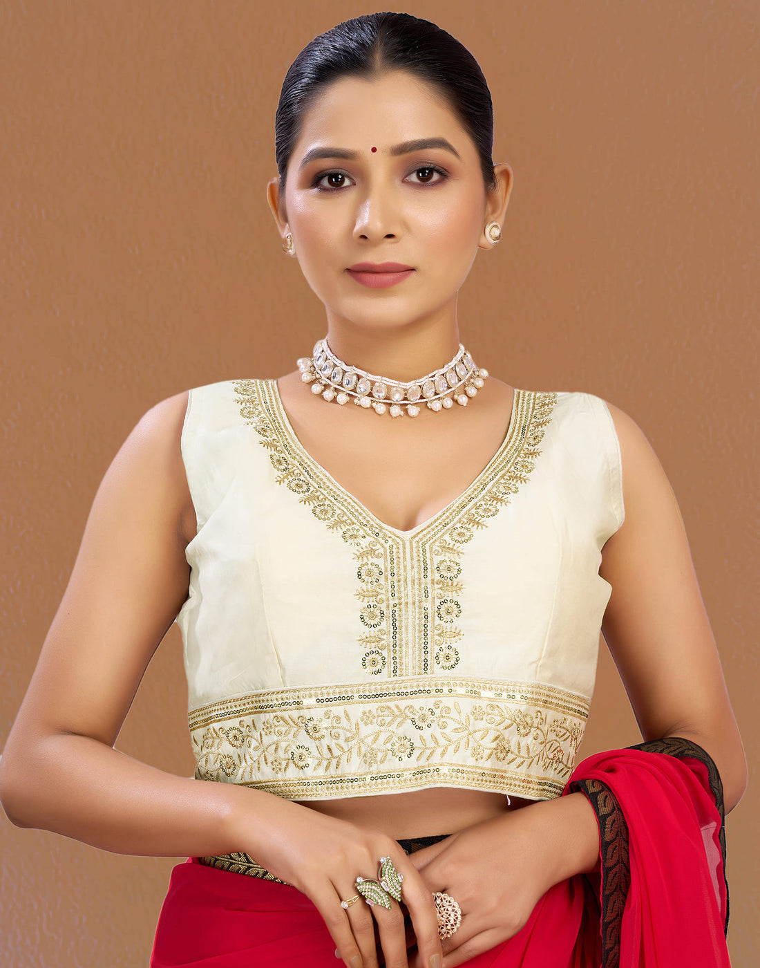 Cream Silk Sequence Blouse