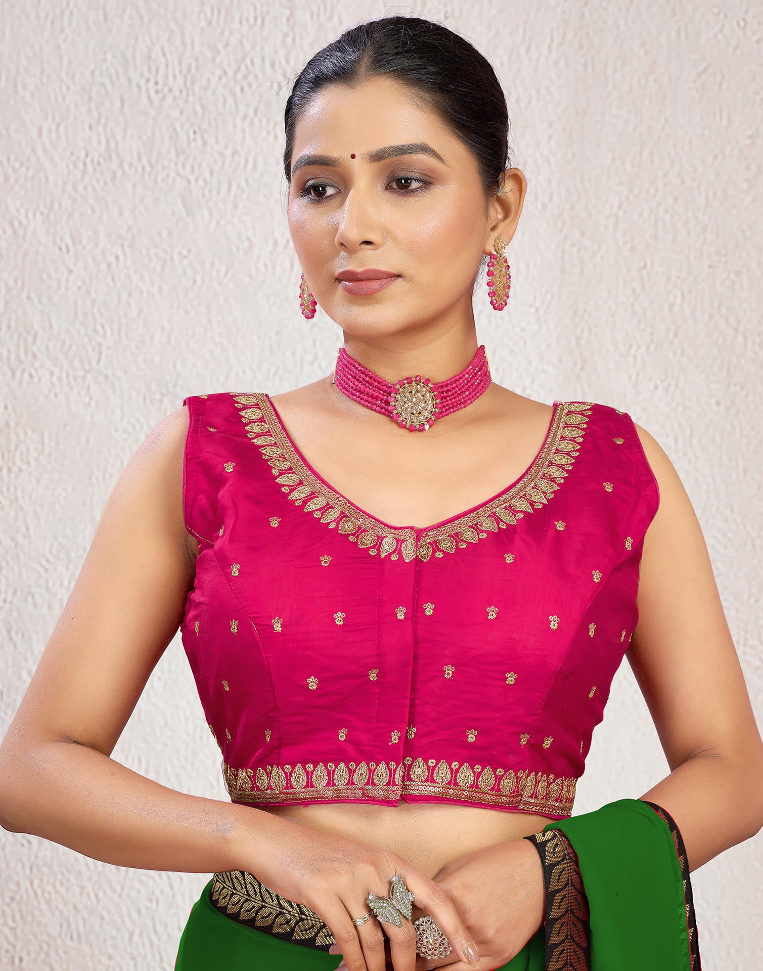 Rani Pink Silk Plain Embroidery Blouse