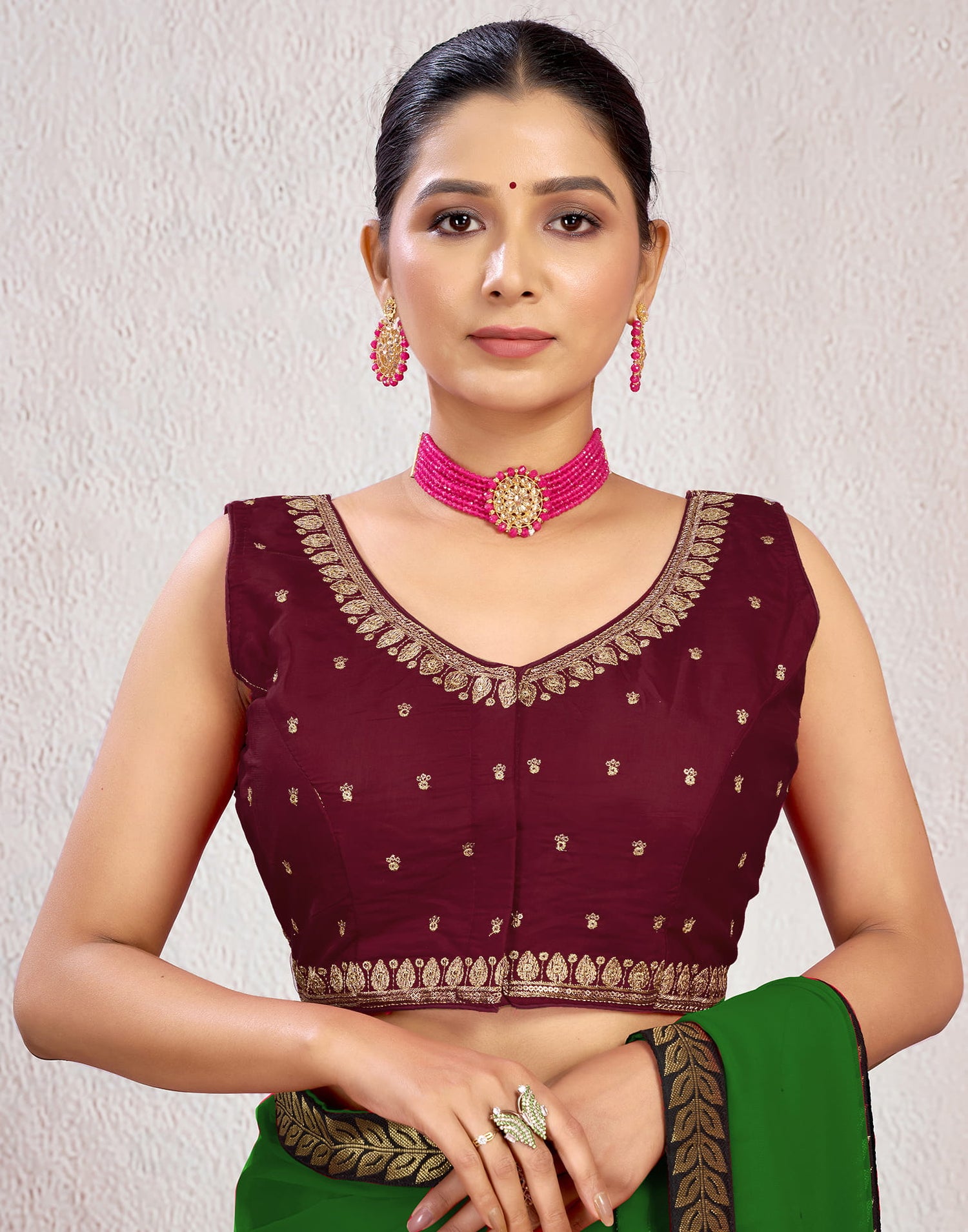 Maroon Silk Plain Embroidery Blouse