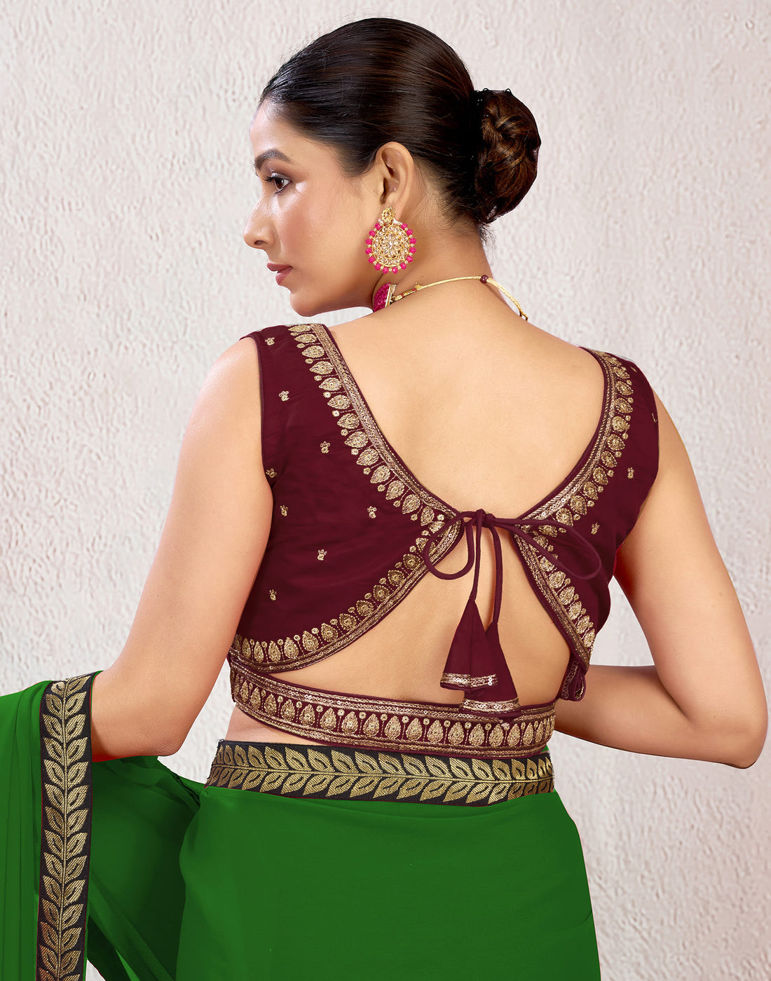 Maroon Silk Plain Embroidery Blouse