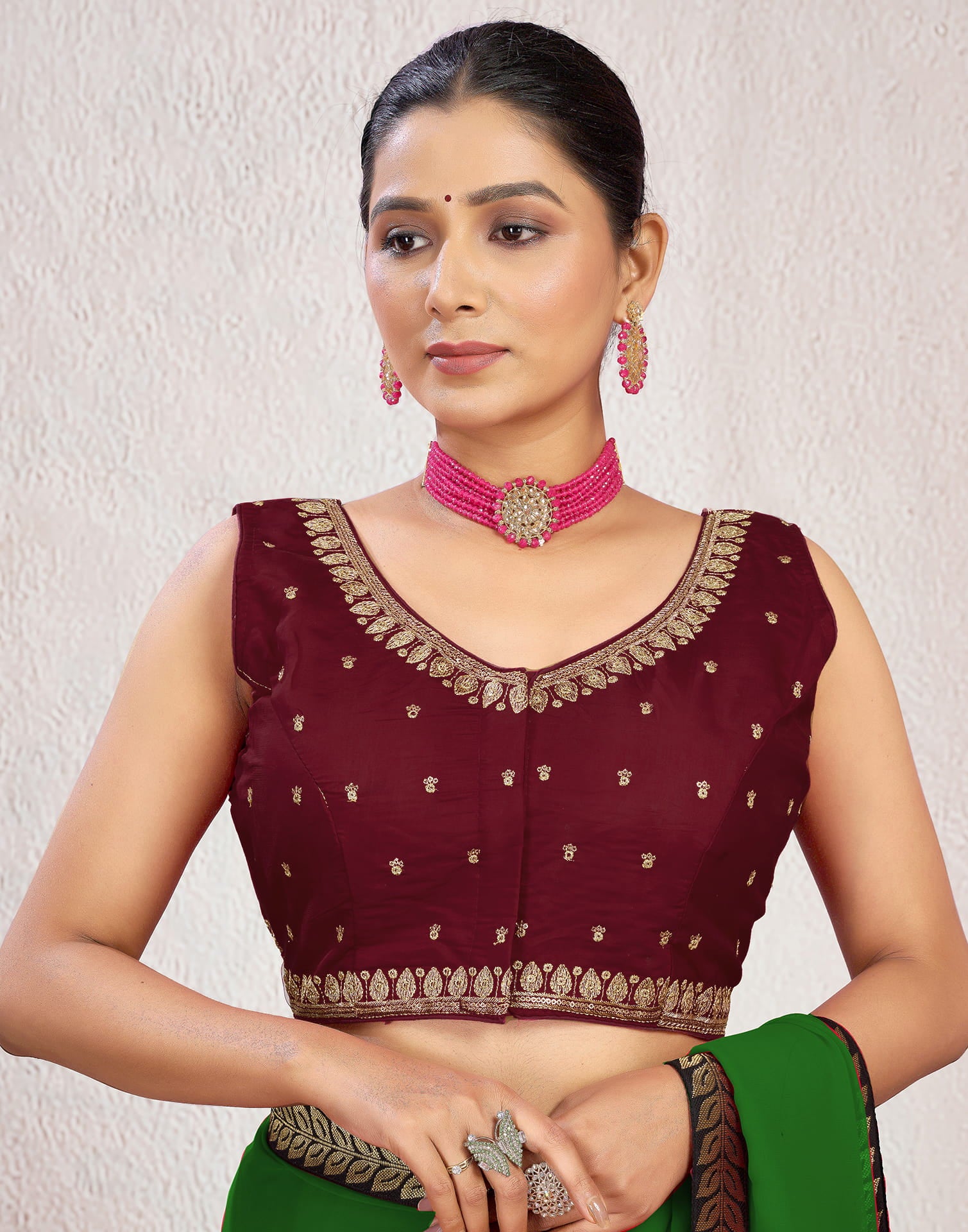 Maroon Silk Plain Embroidery Blouse