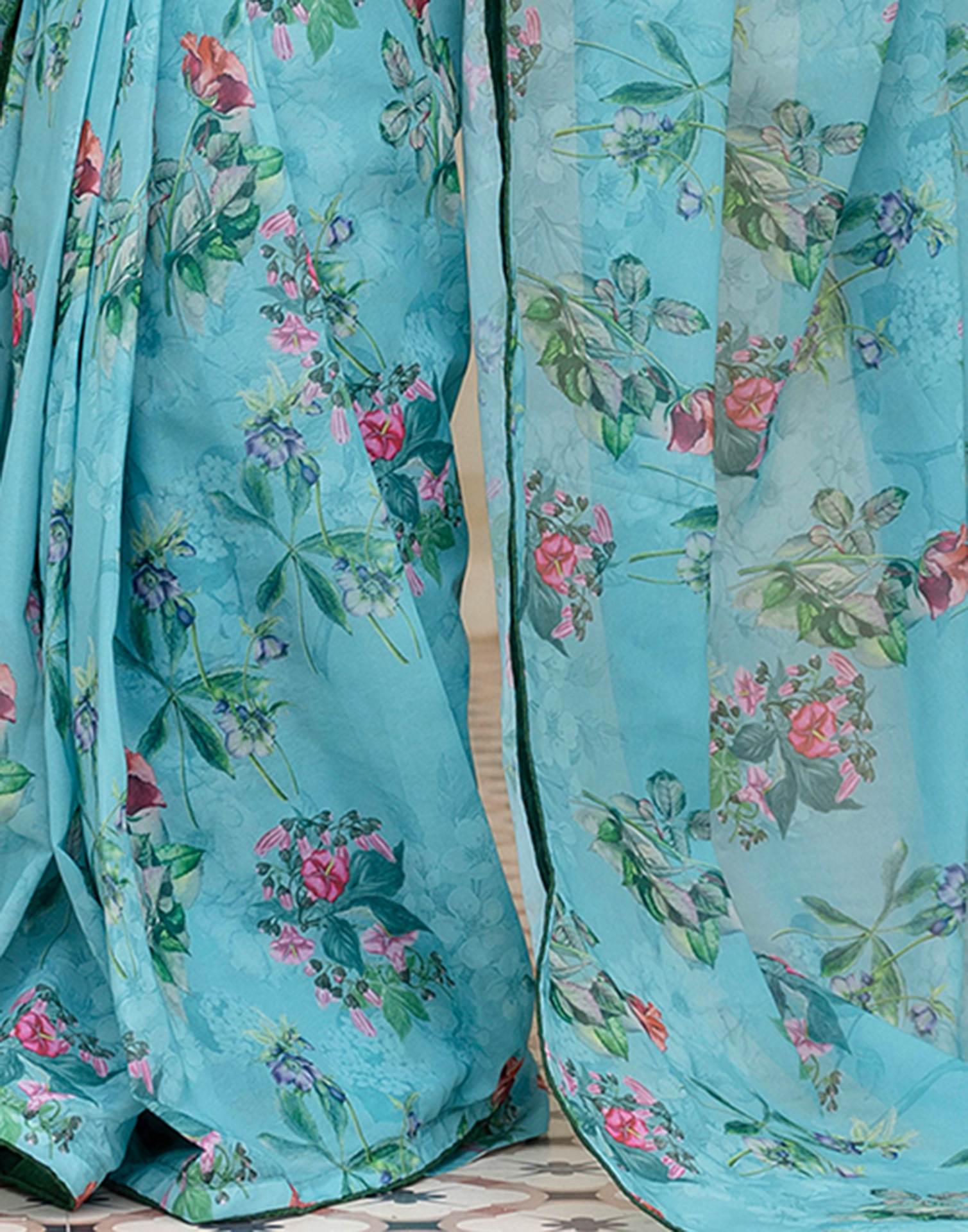 Ready To Wear Multicoloured Georgette Floral Printed Saree