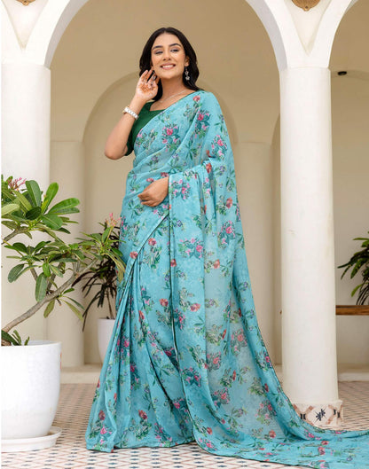 Ready To Wear Multicoloured Georgette Floral Printed Saree