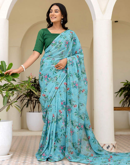 Ready To Wear Multicoloured Georgette Floral Printed Saree