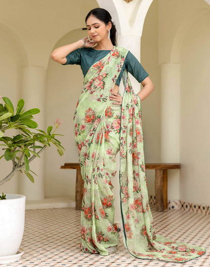 Ready To Wear Multicoloured Georgette Floral Printed Saree