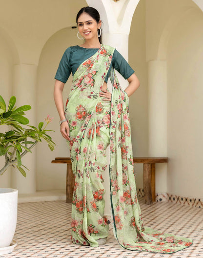 Ready To Wear Multicoloured Georgette Floral Printed Saree