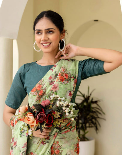 Ready To Wear Multicoloured Georgette Floral Printed Saree