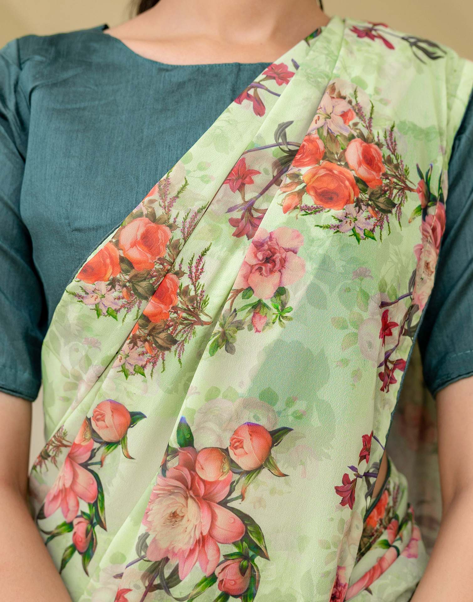 Ready To Wear Multicoloured Georgette Floral Printed Saree