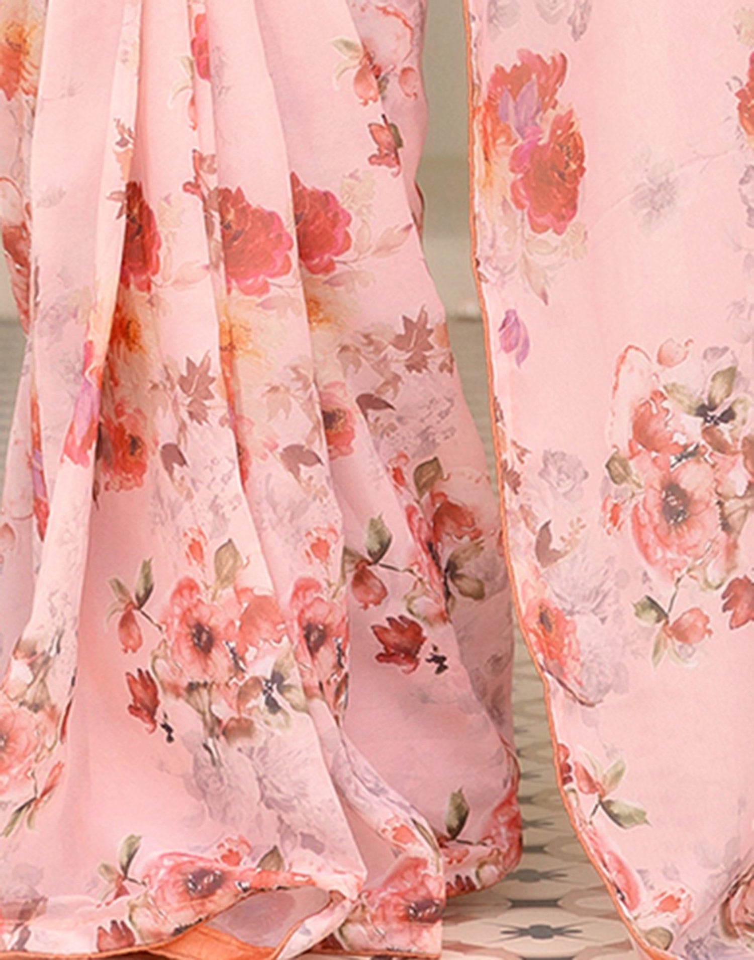 Ready To Wear Multicoloured Georgette Floral Printed Saree