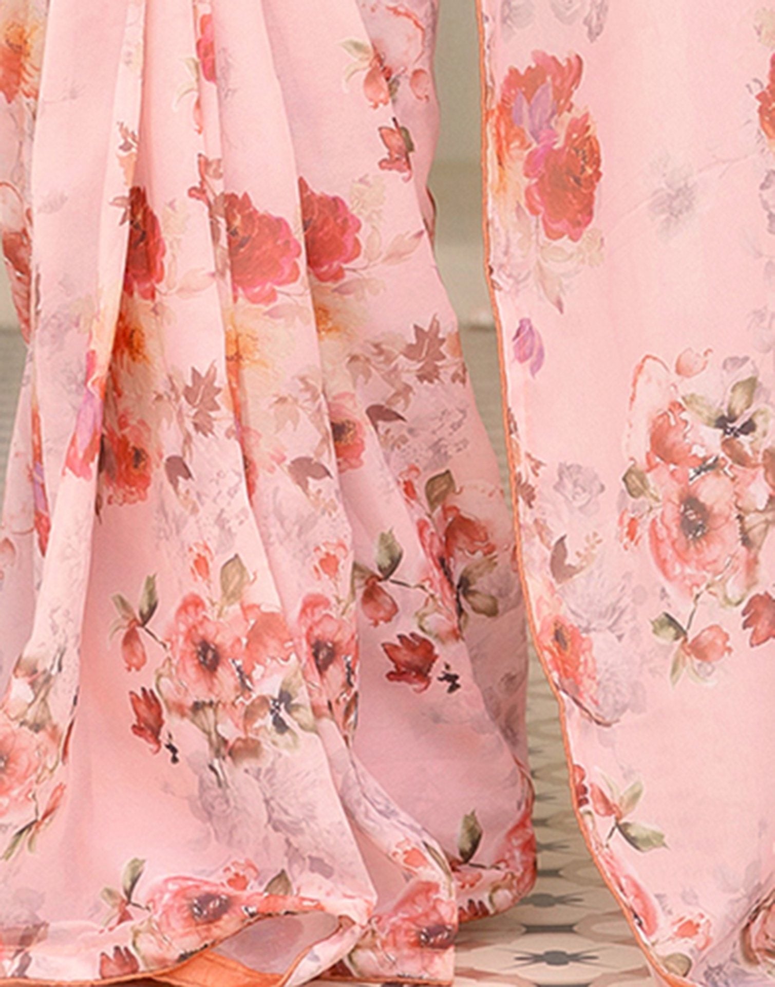Ready To Wear Multicoloured Georgette Floral Printed Saree