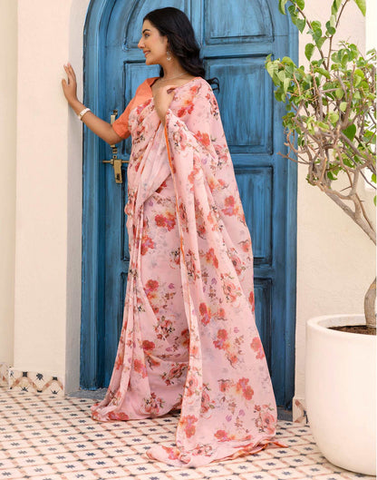 Ready To Wear Multicoloured Georgette Floral Printed Saree