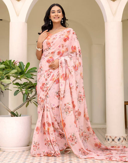 Ready To Wear Multicoloured Georgette Floral Printed Saree