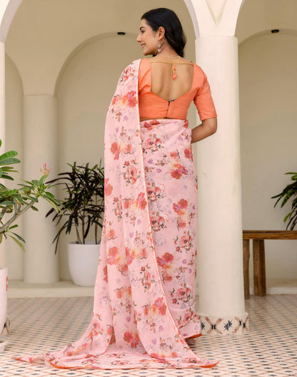 Ready To Wear Multicoloured Georgette Floral Printed Saree