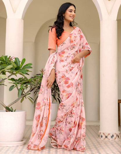 Ready To Wear Multicoloured Georgette Floral Printed Saree