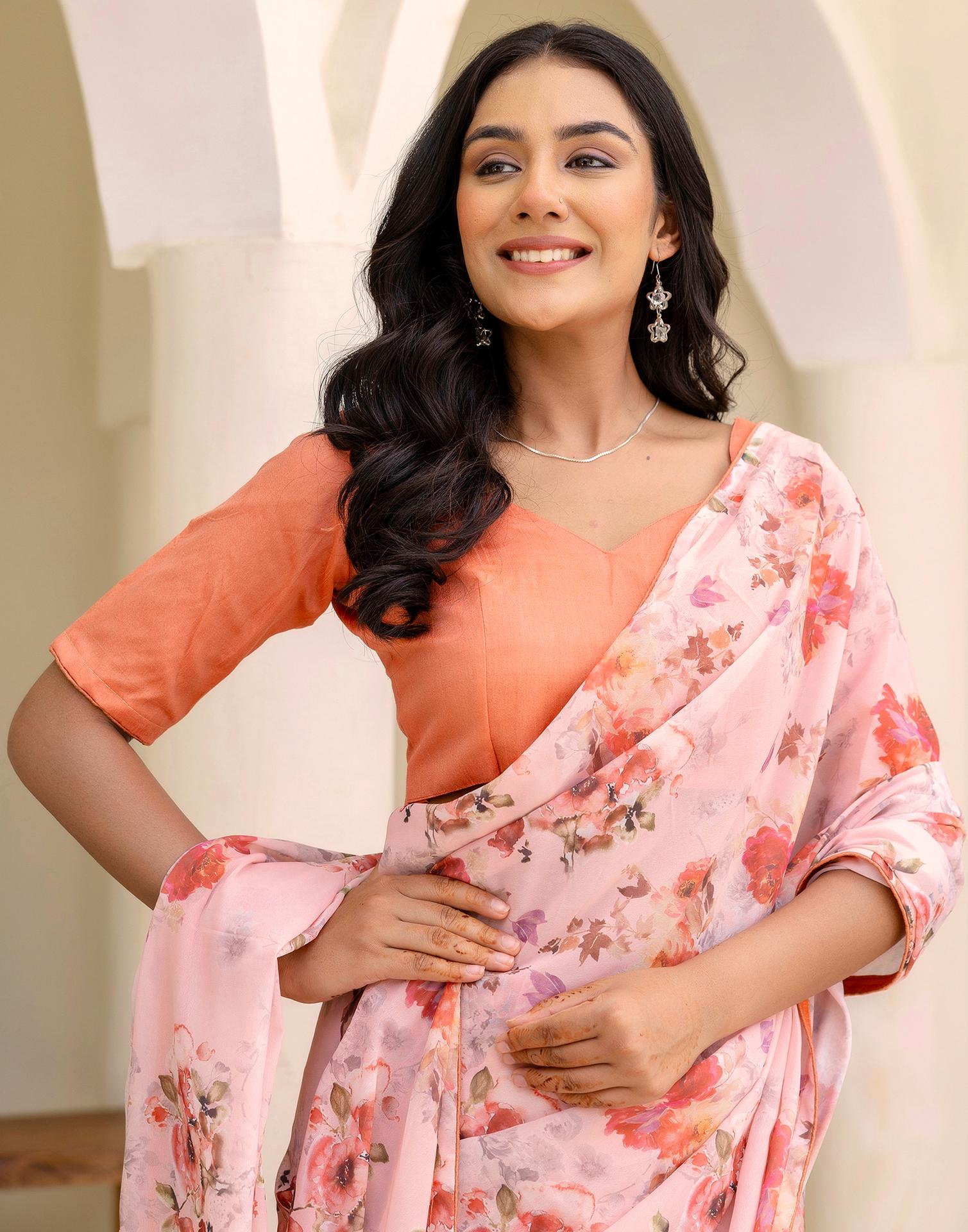 Ready To Wear Multicoloured Georgette Floral Printed Saree