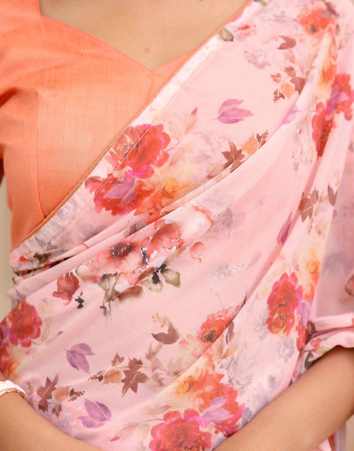 Ready To Wear Multicoloured Georgette Floral Printed Saree